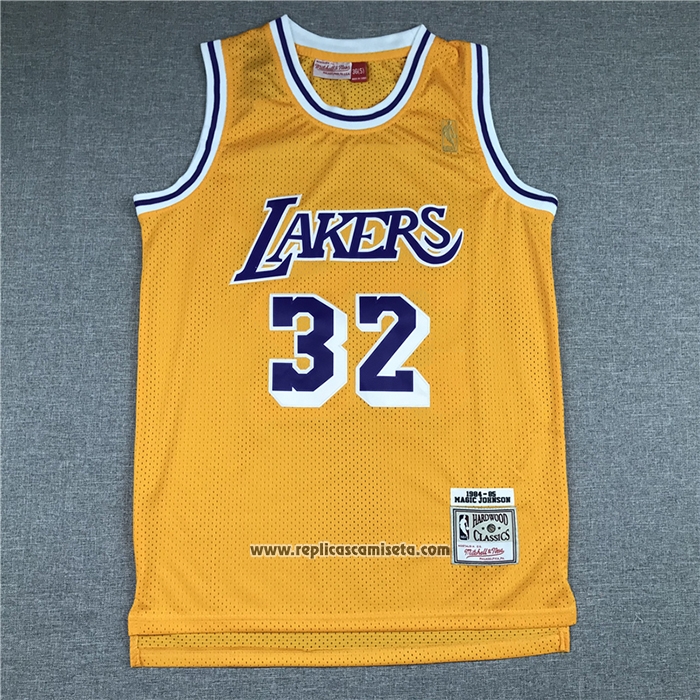Camiseta Los Angeles Lakers Magic Johnson #32 Hardwood Classics Throwback Amarillo
